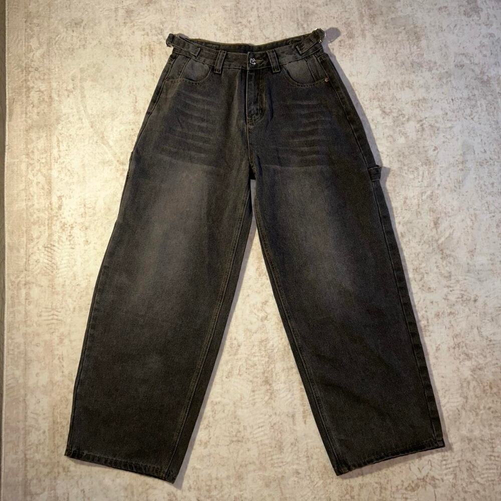 Washed black wide leg carpenter
